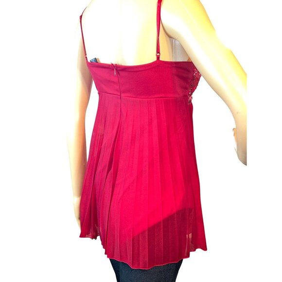 Rampage Womens Sleeveless Pleated Babydoll Top Red Sequin Medium Y2K Holiday - Picture 4 of 9